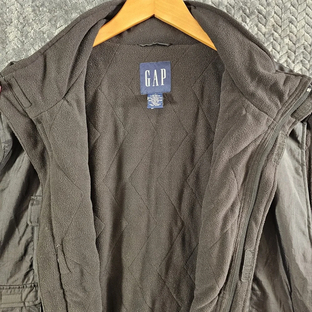 Vintage GAP Vest Mens XXL Black Fleece Lined‎ Utility Multi Pocket Full Zip
